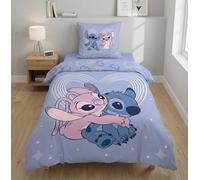 Stitch e Angel Copripiumino Singolo 140x200 + Federa 65x65 Misto Cotone | Set lenzuola reversibile | Misto cotone Oeko-Tex asciugatura rapida | Disney | Teen | Regalo | Lavabile in lavatrice