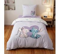 Stitch e Angel Heart Copripiumino Singolo 140x200 + Federa Cotone | Set lenzuola reversibile | Cotone naturale traspirante Oeko-Tex | Disney Lilo & Stitch | Teen | Regalo | Idea regalo