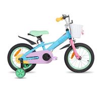 STITCH Macaron bicicletta da 16 pollici per bambini dai 5 ai7 anni, bici da 16 pollici per ragazze con cesto e ruote d’appoggio, blu
