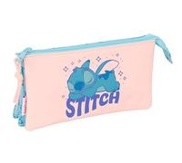 STITCH OHANA - Astuccio triplo, astuccio per bambini, ideale per bambini in età scolastica, comodo e versatile, qualità e resistenza, 22 x 3 x 12 cm