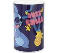 Stitch - Salvadanaio "Just Chill" - Simpatico salvadanaio in metallo per ragazze e ragazzi - Break to Open - Scatola di latta ispirata alla Disney, per bambini, dimensioni 15 cm