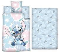Stitch Set 3 Pezzi 140x200 + Federa 65x65 + Lenzuolo 90x200 Blu Floreale
