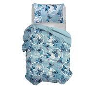 Stitch, Set Copripiumino Singolo Cotone, Blu, Sacco 155x200, Federa 50x80, Disney, 100% Cotone, Prodotto Ufficiale