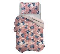Stitch, Set Copripiumino Singolo Cotone, Rosa, Sacco 155x200, Federa 50x80, Disney, 100% Cotone, Prodotto Ufficiale