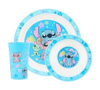 Stitch - Set da tavola per bambini, 3 pezzi, in polipropilene, piatto, ciotola e bicchiere con motivo Stitch, lilo e scump, adatto al microonde e alla lavastoviglie, adatto per bambini dai 36 mesi in