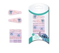 Stitch, set di 4 forcine e 8 elastici per capelli, colore rosa e lilla, realizzati con materiali resistenti, stampa ispirata allo stitch, prodotto originale progettato in Spagna