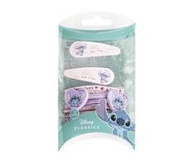 Stitch, set di 4 forcine e 8 elastici per capelli, colore rosa e lilla, realizzati con materiali resistenti, stampa ispirata allo stitch, prodotto originale progettato in Spagna