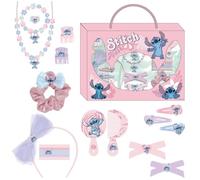 Stitch, set di bellezza, include 1 elastico in tessuto, 10 elastici, 2 pinzette, 3 forcine, 2 spazzole, 1 fascia, 1 collana, 1 bracciale e 1 anello - multicolore - prodotto originale progettato in