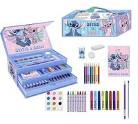Stitch - Set di cancelleria colorata - Kit scuola completo per bambini con matite colorate, pennarelli e accessori a tema Lilo & Stitch per disegnare, dipingere e imparare, Valigetta Stitch