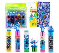 Stitch - Tubetti di balsamo per labbra per ragazze - Confezione con 5 tubi di balsamo per labbra a base vegetale in gusti assortiti con topper figurina e adesivi, altro ancora | Bomboniere Stitch