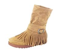 Stivale corto da donna con nappe romane, stivali con frange per le donne nel Regno Unito, comodi stivaletti con cuciture occidentali, scarpe con fodera in tessuto traspirante per attività all'aperto