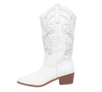 Stivale da cowboy da donna in pelle - Stivali da donna in pelle alta calda e confortevole scarpe di grandi dimensioni all'aperto scarpe casual Santiag all'ingrosso Mollet Fashion, bianco, 37 EU