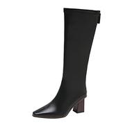 Stivale Donna al Ginocchio Stretch Stivali Alti Eleganti Scarpe Stivali con Zeppa Autunno Stivaletti Invernali Caldi Zip Laterale Punta Tonda Tacchi Alti Quadrati (39,Nero)