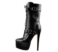 Stivaletti alla Caviglia con Cerniera con Plateau da Donna 17cm Tacco a Spillo con Tacco Alto Moda con Lacci in Metallo Tacchi a Spillo con Fibbia Stivali Sexy,Nero,40 EU