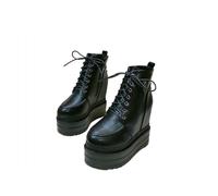 Stivaletti alla Caviglia con Plateau e Altezza maggiorata da Donna, Stivali da Combattimento alla Moda con Tacco a Zeppa Antiscivolo, Stivali Corti Autunnali e Invernali,Nero,35 EU