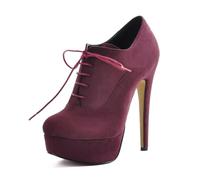 Stivaletti alla Caviglia con Plateau e Lacci Stiletto Tacchi Alti per Donna Classici con Punta Rotonda Tacchi Alti Stivaletti Corti Comode Scarpe da Sposa da Ballo,Wine Red,38 EU