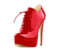 Stivaletti alla Caviglia con Plateau e Lacci Stiletto Tacchi Alti per Donna Classici con Punta Rotonda Tacchi Alti Stivaletti Corti Comode Scarpe da Sposa da Ballo,Red b,43 EU