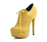 Stivaletti alla Caviglia con Plateau e Lacci Stiletto Tacchi Alti per Donna Classici con Punta Rotonda Tacchi Alti Stivaletti Corti Comode Scarpe da Sposa da Ballo,Giallo,42 EU