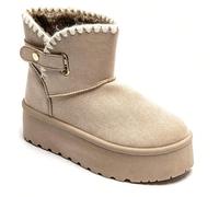 Stivaletti alla caviglia con platform e pelliccia beige - calore e comfort per l'inverno Scopri l'alleanza perfetta tra stile e comfort con i bottoni a forma di piattaforma. éléganté, tanto che les fi