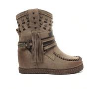 Stivaletti alla caviglia con zeppa in stile bohémien cammello con frange e borchie - Stile western chic La compensazione della semenza assicura un disagio ottimale e un sottotilemento allungato della 