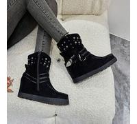 Stivaletti alla caviglia con zeppa in stile bohémien cammello con frange e borchie - Stile western chic La compensazione della semenza assicura un disagio ottimale e un sottotilemento allungato della