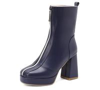 Stivaletti alla Caviglia Corti con Piattaforma Tacco a Blocco Donna Cerniera Anteriore Punta Tonda Passeggiata Quotidiana e Uscite Casual del Fine Settimana,Blu,35 EU