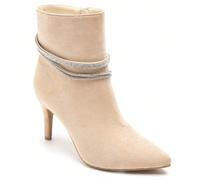 Stivaletti alla caviglia da donna beige con tacco sottile e decorazione elegante di strass Stile affermativo avecces imbottigliamento femme en suédine beige, dotées d'un talon fin qui élance la silhou