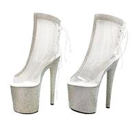 Stivaletti alla Caviglia da Donna con Plateau, Punta Aperta e Strass Scintillanti Trasparenti - per invitata a Matrimoni e Feste in Discoteca,Bianca,39 EU