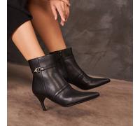 Stivaletti alla caviglia da donna con tacco a spillo, punta affusolata e cinturino decorativo, eleganza nera per serate ed ufficio Apprezzate la sophistiquée votre garde-robe avec bottines pour femme 