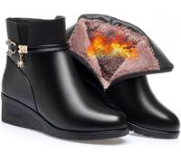 Stivaletti alla caviglia da donna con zeppa nera, botines de mujer de vestir elegantes, morbida pelle piattaforma laterale cerniera scintillante strass foderato in pelliccia spessa stivali da neve