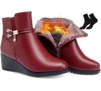 Stivaletti alla caviglia da donna con zeppa nera, botines de mujer de vestir elegantes, morbida pelle piattaforma laterale cerniera scintillante strass foderato in pelliccia spessa stivali da neve