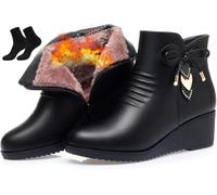 Stivaletti alla caviglia da donna con zeppa nera, botines de mujer de vestir elegantes, morbida pelle piattaforma laterale cerniera scintillante strass foderato in pelliccia spessa stivali da neve