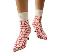 Stivaletti alla Caviglia Donna Inverno Tacco Medio Punta Moda Classica Comoda Elegante Casual Ufficio Lavoro Serata Festa (Red, 40)