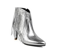 Stivaletti alla Caviglia Eleganti con Punta a Spillo e Dettagli Fringe Brillanti per Donna Moda Autunno Inverno (Silver, 36)