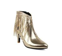 Stivaletti alla Caviglia Eleganti con Punta a Spillo e Dettagli Fringe Brillanti per Donna Moda Autunno Inverno (Gold, 37)