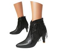 Stivaletti alla Caviglia Eleganti con Punta a Spillo e Dettagli Fringe Brillanti per Donna Moda Autunno Inverno (Black, 44)