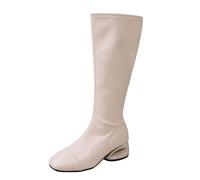 Stivaletti alla moda con punta rotonda, tacco grosso plateau lungo polpaccio, con cerniera, comode scarpe casual invernali, bianco, 39 EU