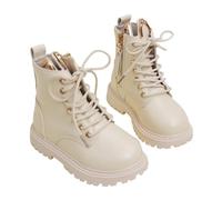 Stivaletti alla moda per ragazze con lacci con orecchie da coniglio, tomaia in morbida pelle, cerniera laterale, per abiti invernali casual e uso quotidiano, bianco, 28 EU