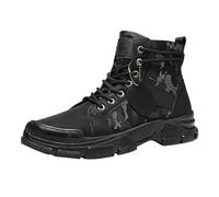 Stivaletti alti da uomo, con lacci, casual, per attività all'aperto, con stampa mimetica, robusti, stile combattimento, scarpe tattiche, Nero , 40 2/3 EU