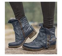 Stivaletti Biker Autunno-Inverno Booties da Donna in Pelle PU Vintage Ankle Boots da Combattimento con Cerniera Stivali Corti alla Moda con Borchie Boots da Neve Caldi for L'esterno