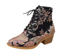 Stivaletti Chelsea da donna con tacco, con lacci, vintage, ricami floreali | Stivaletti da donna a punta con tacco, alla moda, grandi dimensioni, stivali da trekking, antiscivolo