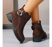 Stivaletti Chelsea da donna per autunno/inverno con tomaia patchwork color nude, texture di alta qualità, fibbia in metallo, dettaglio minimalista ed elegante, suola con tacco spesso comoda per un uso