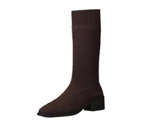 Stivaletti comodi con piattaforma monocromatica, stivaletti medio-elastici, stivaletti per la strada in inverno, stivali lavorati a maglia, da donna, neri, con calzino, tacco fino al ginocchio, punta