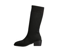 Stivaletti comodi con piattaforma monocromatica, stivaletti medio-elastici, stivaletti per la strada in inverno, stivali lavorati a maglia, da donna, neri, con calzino, tacco fino al ginocchio, punta