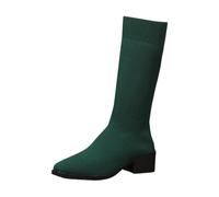 Stivaletti comodi con piattaforma monocromatica, stivaletti medio-elastici, stivaletti per la strada in inverno, stivali lavorati a maglia, da donna, neri, con calzino, tacco fino al ginocchio, punta