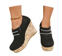 Stivaletti Con Plateau E Zeppa Stivaletti Da Donna Lucidi Con Strass Stivali Corti Primaverili 2026 Con Cerniera Tacchi Alti In Pelle PU Scarpe Alla Caviglia Stile Britannico Casual(Black,43 EU)