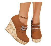 Stivaletti Con Plateau E Zeppa Stivaletti Da Donna Lucidi Con Strass Stivali Corti Primaverili 2026 Con Cerniera Tacchi Alti In Pelle PU Scarpe Alla Caviglia Stile Britannico Casual(Brown,38 EU)