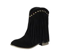 Stivaletti con punta rotonda e suola piatta, alla moda con tacco e cerniera per donna scarpe da donna rosso 40, Nero , 36 EU