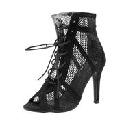 Stivaletti con tacco a spillo da donna, con punta aperta, in rete, sexy, con lacci, eleganti, per feste, serate, matrimoni, ospiti, scarpe alla moda, BK2, 37.5 EU