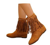 Stivaletti Con Tacco A Zeppa E Frange Stivali Corti Da Donna Con Borchie Stivaletti In Pelle Scamosciata Stivali Slip-on Larghi A Tubo Scarpe Alla Caviglia Vintage for Country /rodeo(Brown,39 EU)